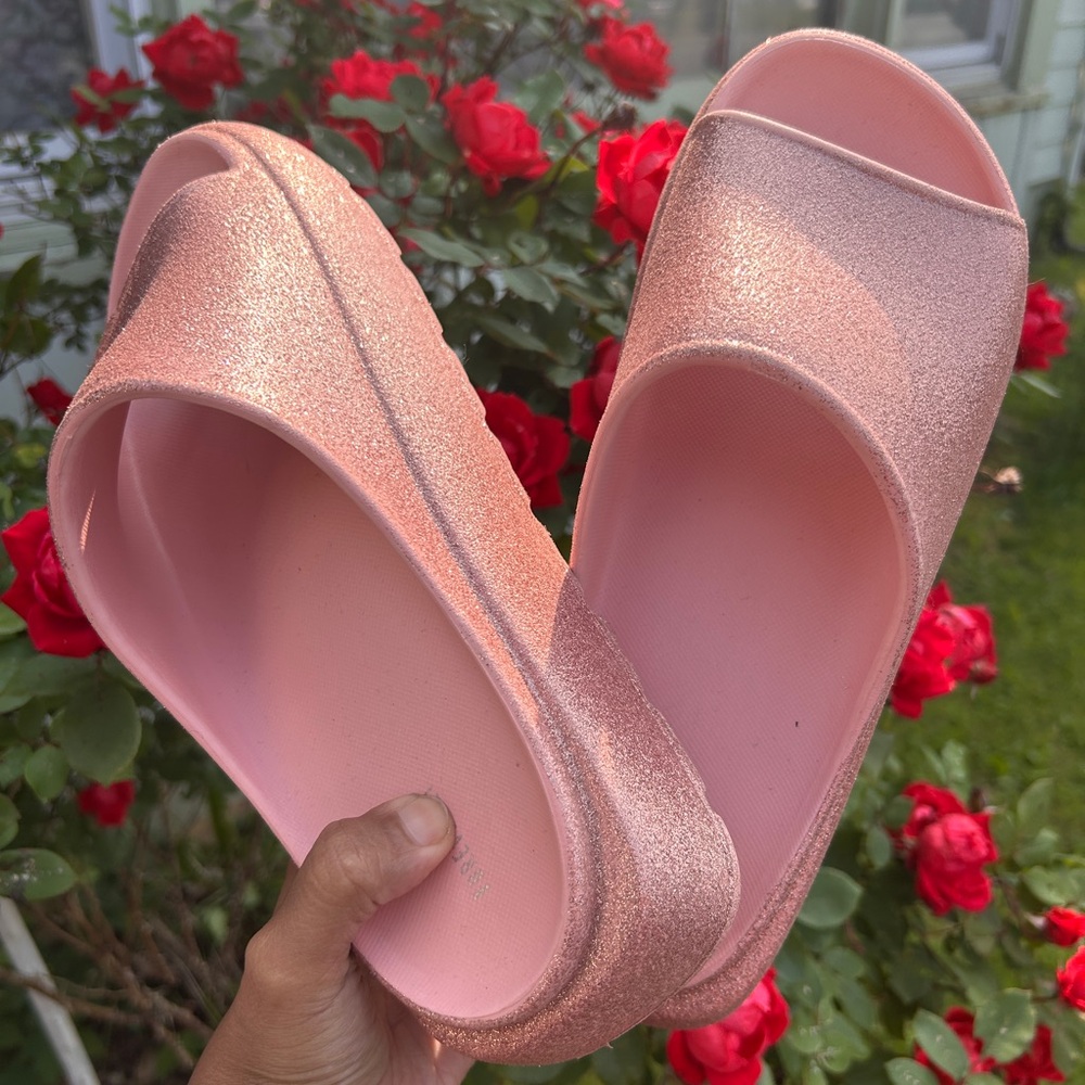 Forever 21 Pink Glitter Slide Sandals with Open Toe